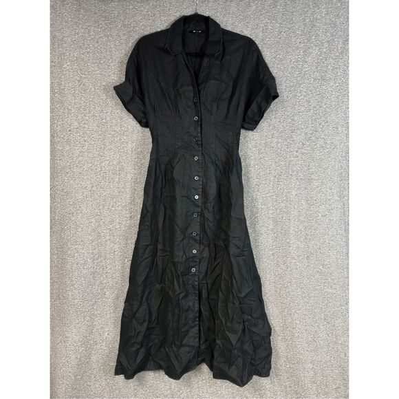 Madewell Pleated Midi Shirtdress in 100% Linen Jet Black Size XS NWT NU580 - Picture 7 of 11